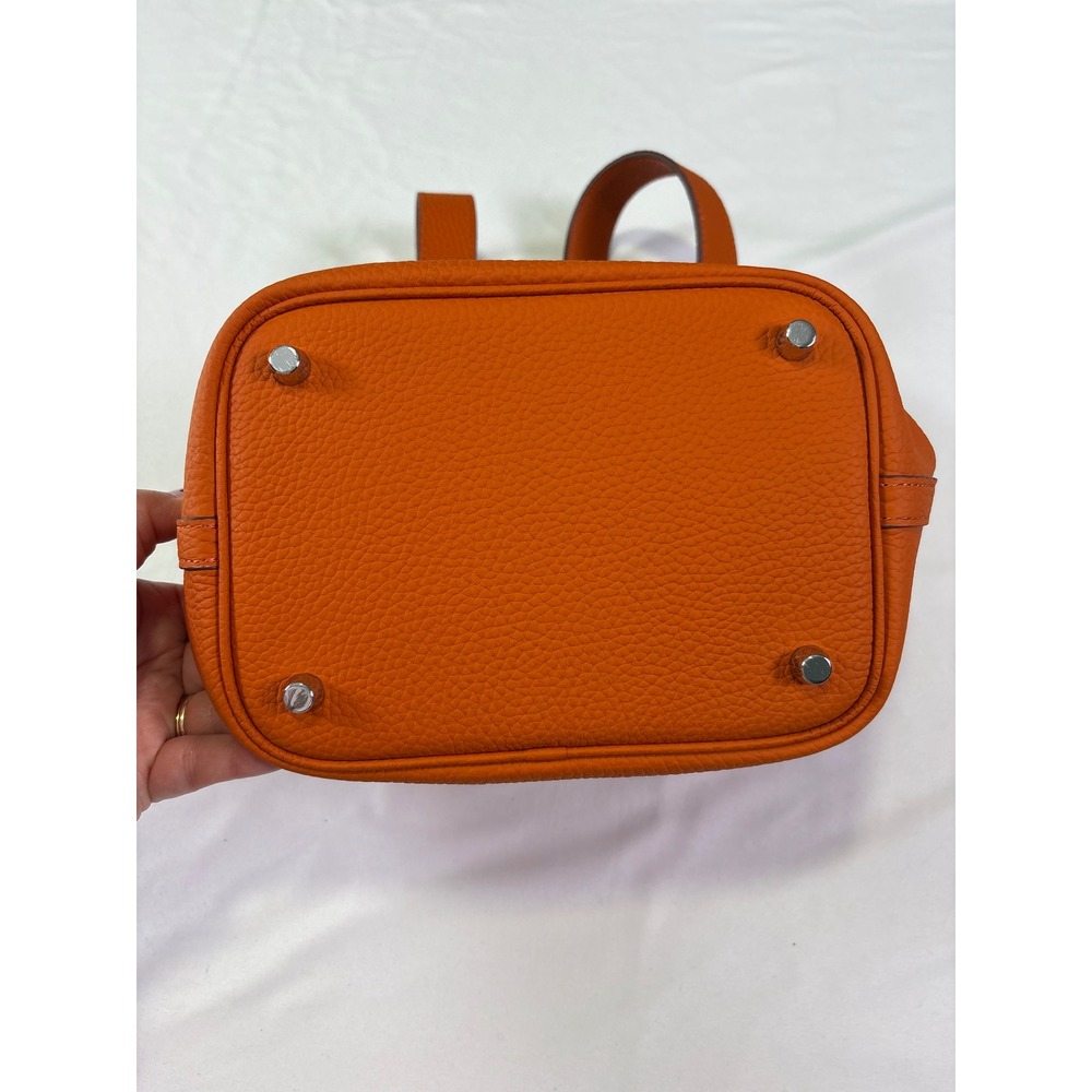 Tiffany & Fred Paris Bucket Bag Small Orange Leather Quiet Luxury Bold Old Money - Picture 4 of 14